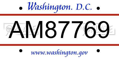 AM87769 District Of Columbia License Plate