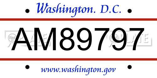 AM89797 District Of Columbia License Plate