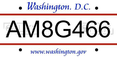 AM8G466 District Of Columbia License Plate