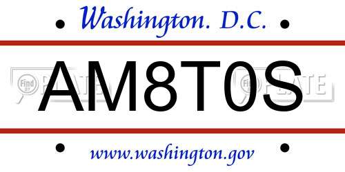 AM8T0S District Of Columbia License Plate