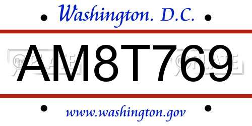 AM8T769 District Of Columbia License Plate