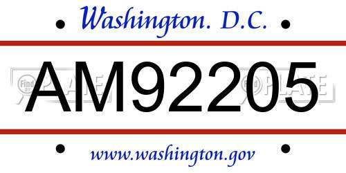 AM92205 District Of Columbia License Plate
