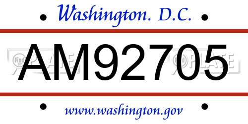 AM92705 District Of Columbia License Plate