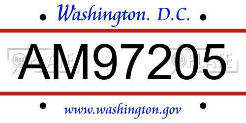 AM97205 District Of Columbia License Plate