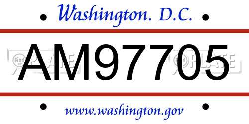AM97705 District Of Columbia License Plate