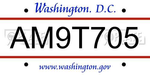 AM9T705 District Of Columbia License Plate