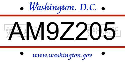 AM9Z205 District Of Columbia License Plate