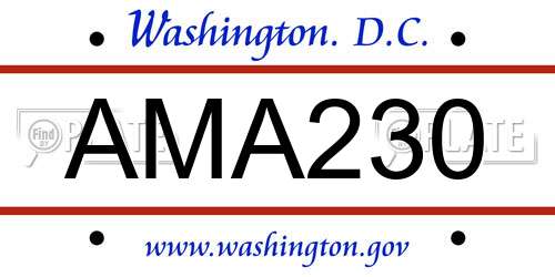 AMA230 District Of Columbia License Plate