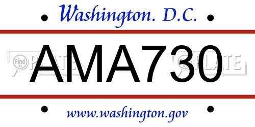 AMA730 District Of Columbia License Plate