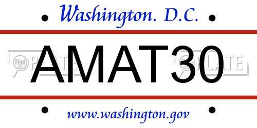 AMAT30 District Of Columbia License Plate