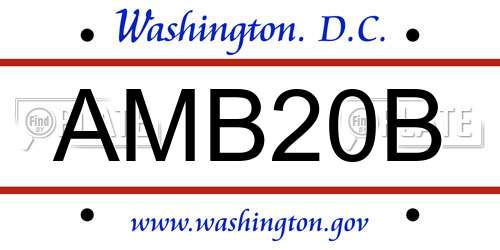 AMB20B District Of Columbia License Plate