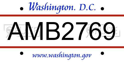 AMB2769 District Of Columbia License Plate