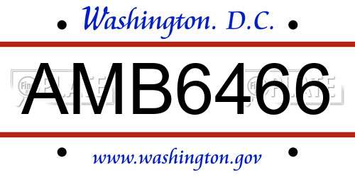 AMB6466 District Of Columbia License Plate