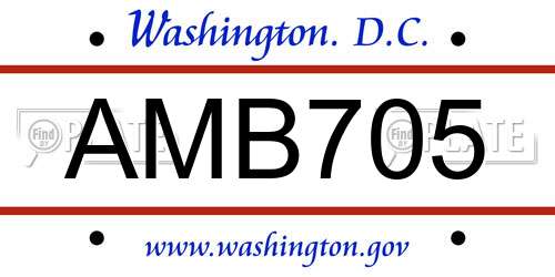AMB705 District Of Columbia License Plate