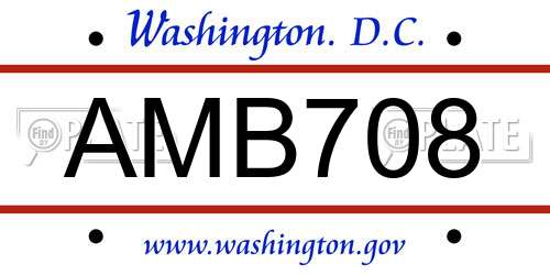 AMB708 District Of Columbia License Plate
