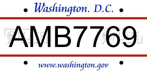 AMB7769 District Of Columbia License Plate
