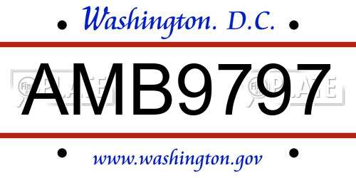 AMB9797 District Of Columbia License Plate