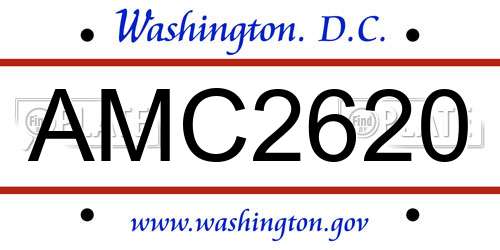 AMC2620 District Of Columbia License Plate