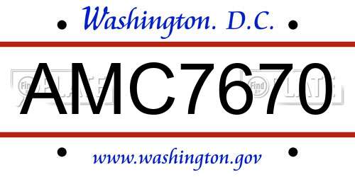 AMC7670 District Of Columbia License Plate