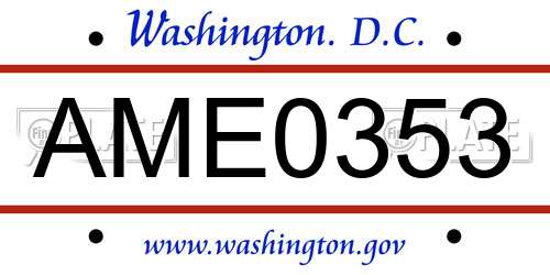 AME0353 District Of Columbia License Plate