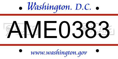 AME0383 District Of Columbia License Plate