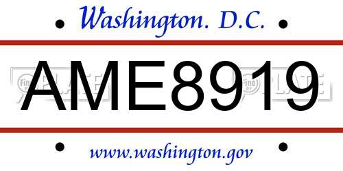 AME8919 District Of Columbia License Plate