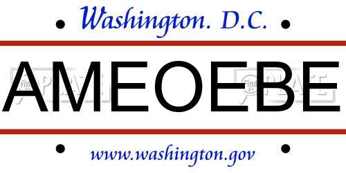 AMEOEBE District Of Columbia License Plate