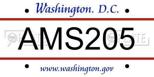 AMS205 District Of Columbia License Plate