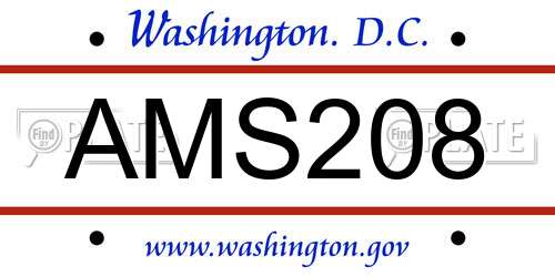 AMS208 District Of Columbia License Plate