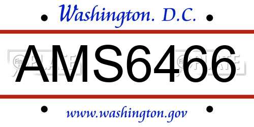 AMS6466 District Of Columbia License Plate