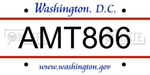 AMT866 District Of Columbia License Plate