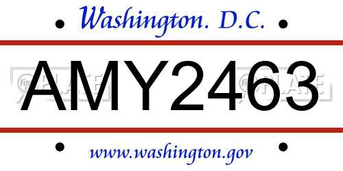 AMY2463 District Of Columbia License Plate