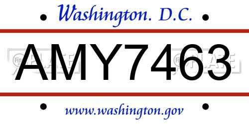 AMY7463 District Of Columbia License Plate