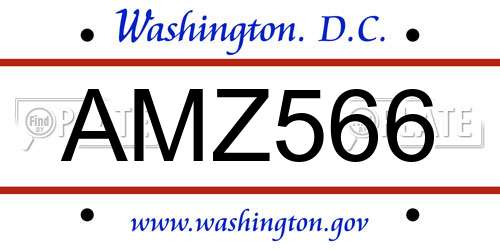 AMZ566 District Of Columbia License Plate