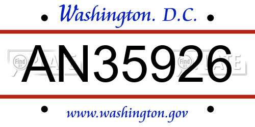 AN35926 District Of Columbia License Plate
