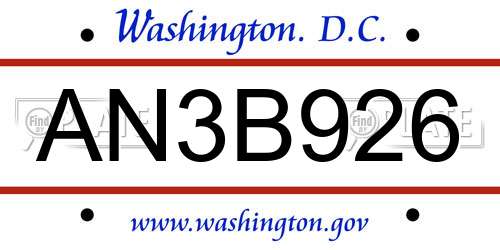 AN3B926 District Of Columbia License Plate