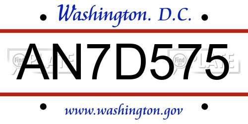 AN7D575 District Of Columbia License Plate