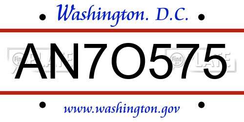 AN7O575 District Of Columbia License Plate
