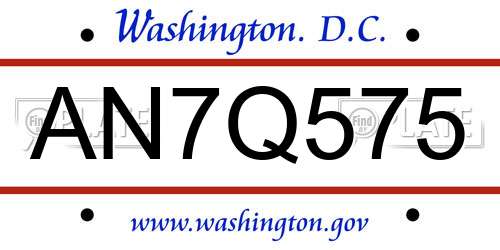 AN7Q575 District Of Columbia License Plate