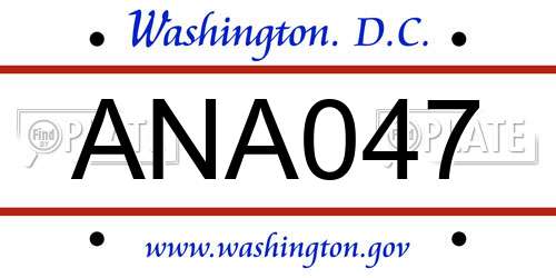 ANA047 District Of Columbia License Plate