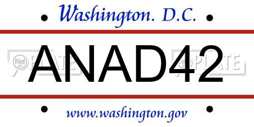 ANAD42 District Of Columbia License Plate
