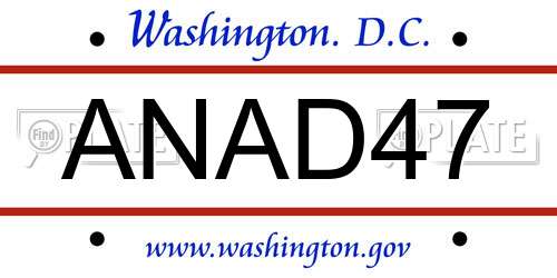 ANAD47 District Of Columbia License Plate