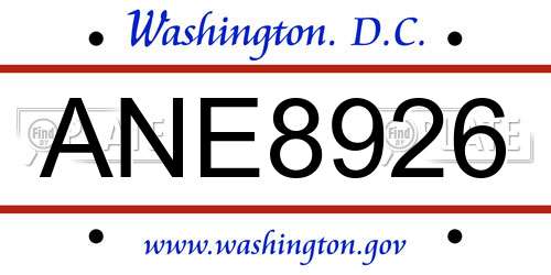ANE8926 District Of Columbia License Plate