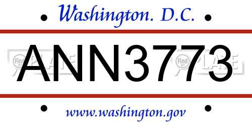 ANN3773 District Of Columbia License Plate