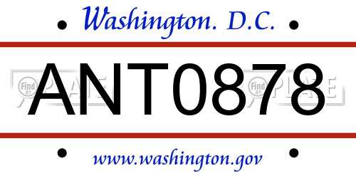 ANT0878 District Of Columbia License Plate