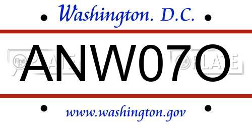 ANW07O District Of Columbia License Plate