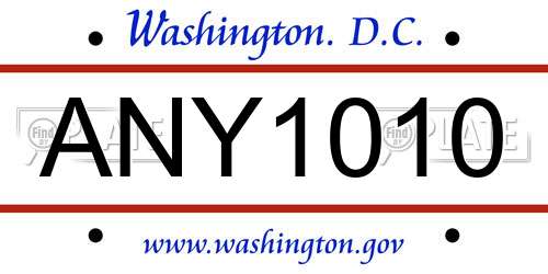 ANY1010 District Of Columbia License Plate