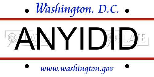 ANYIDID District Of Columbia License Plate