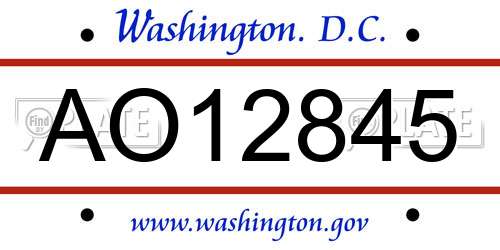 AO12845 District Of Columbia License Plate