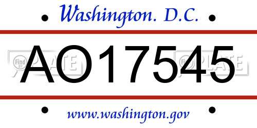AO17545 District Of Columbia License Plate